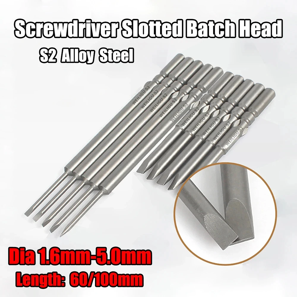 

Screwdriver Bits Slotted Electric Batch Head S2 Alloy Steel Material 1.6mm-5.0mm Multifunctional Manual Screw Driver Bit Parts