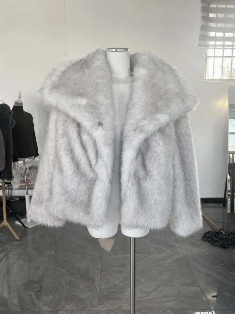 Tossy White Fur Feather Loose Outwear Women's Long Sleeve Casual Tassel Winter 2025 Solid Cardigan Streetwear Lapel Female Coat