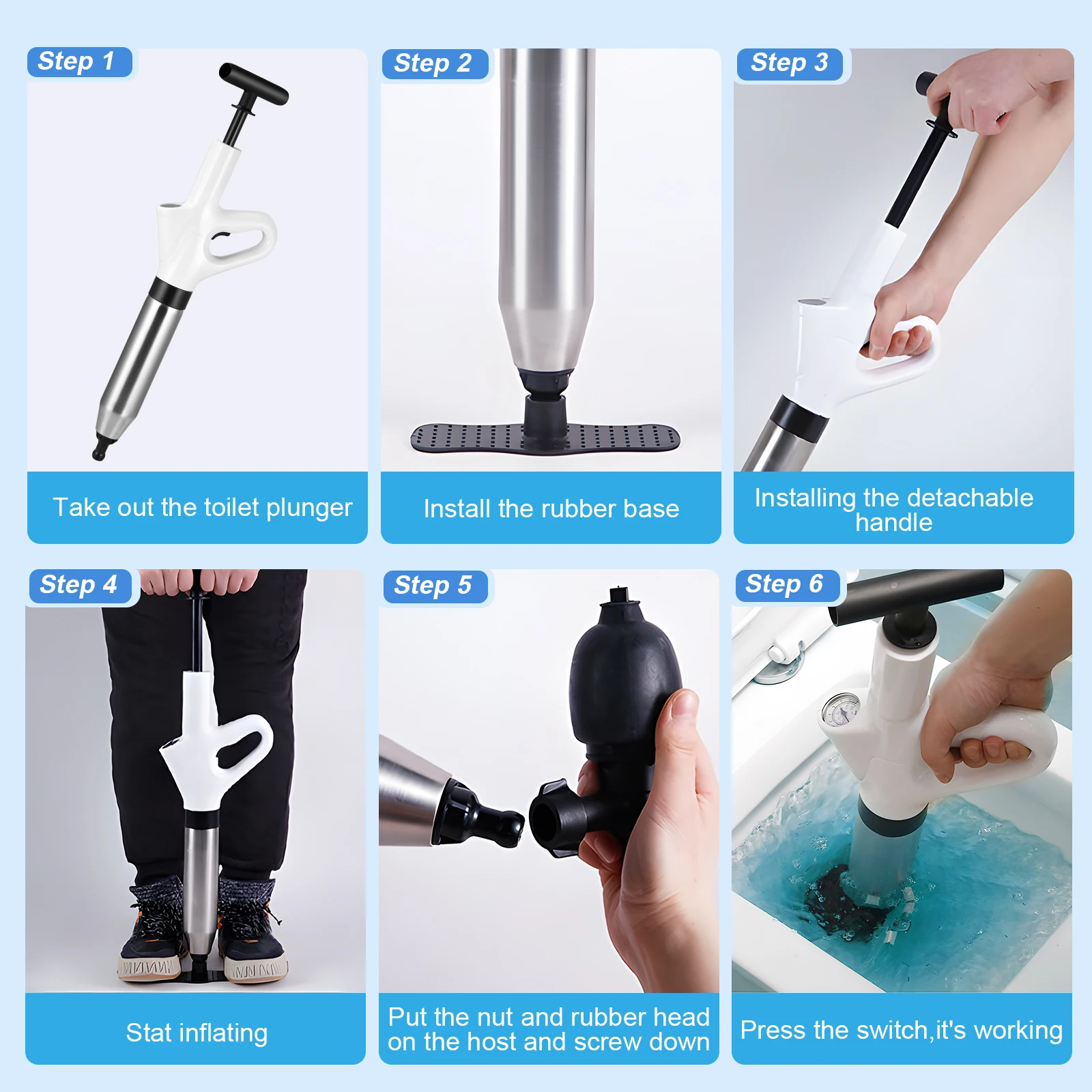 Toilet Unblocker Heavy Duty Air Toilet Plunger With 4 Replaceable Heads Plunger Toilet Unblocker Sink Unblocker High Pressure