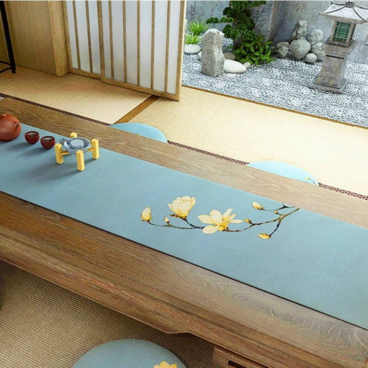 Magnolia Flower Printing Table Runner Chinese Tea Table Cloth Zen Table Runner Japanese Tea Ceremony Accessories