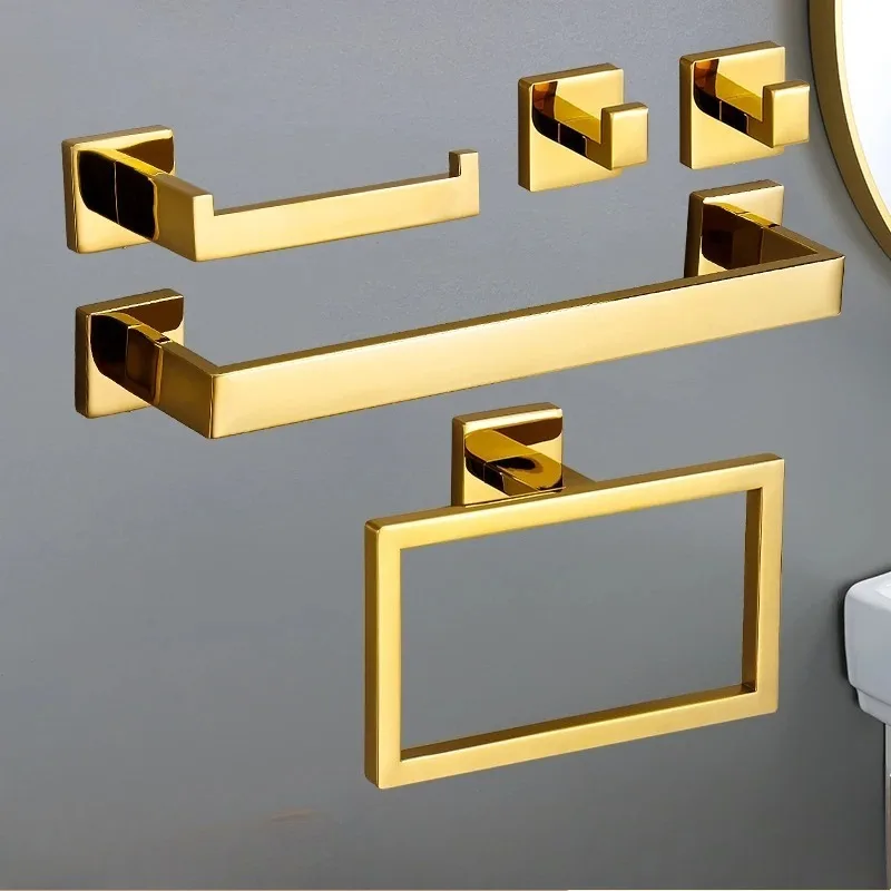 Polished Golden Bathroom Hardware Set Accessories Hook Towel Bar Toilet Paper Holder Towel Ring Bath Towel Holder Bathroom Kit