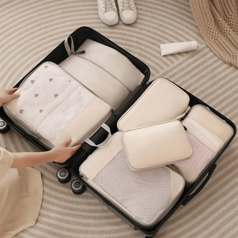 

3pcs Large Capacity Travel Compression Bags Extensible Zipper Closure Travel Organizer Cubes Multifunctional Space Saving