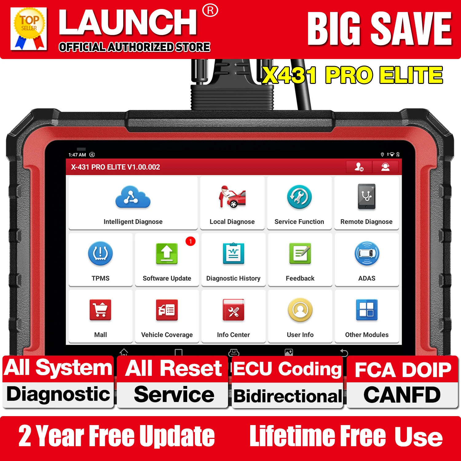 LAUNCH X431 PRO ELITE Codificação ECU Online Scanner OBD2 31+