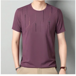Summer New Round Neck Ice Silk Short Sleeved T-shirt Men Solid Printed Casual Loose Versatile Fashion Simple Ventilate Thin Tops