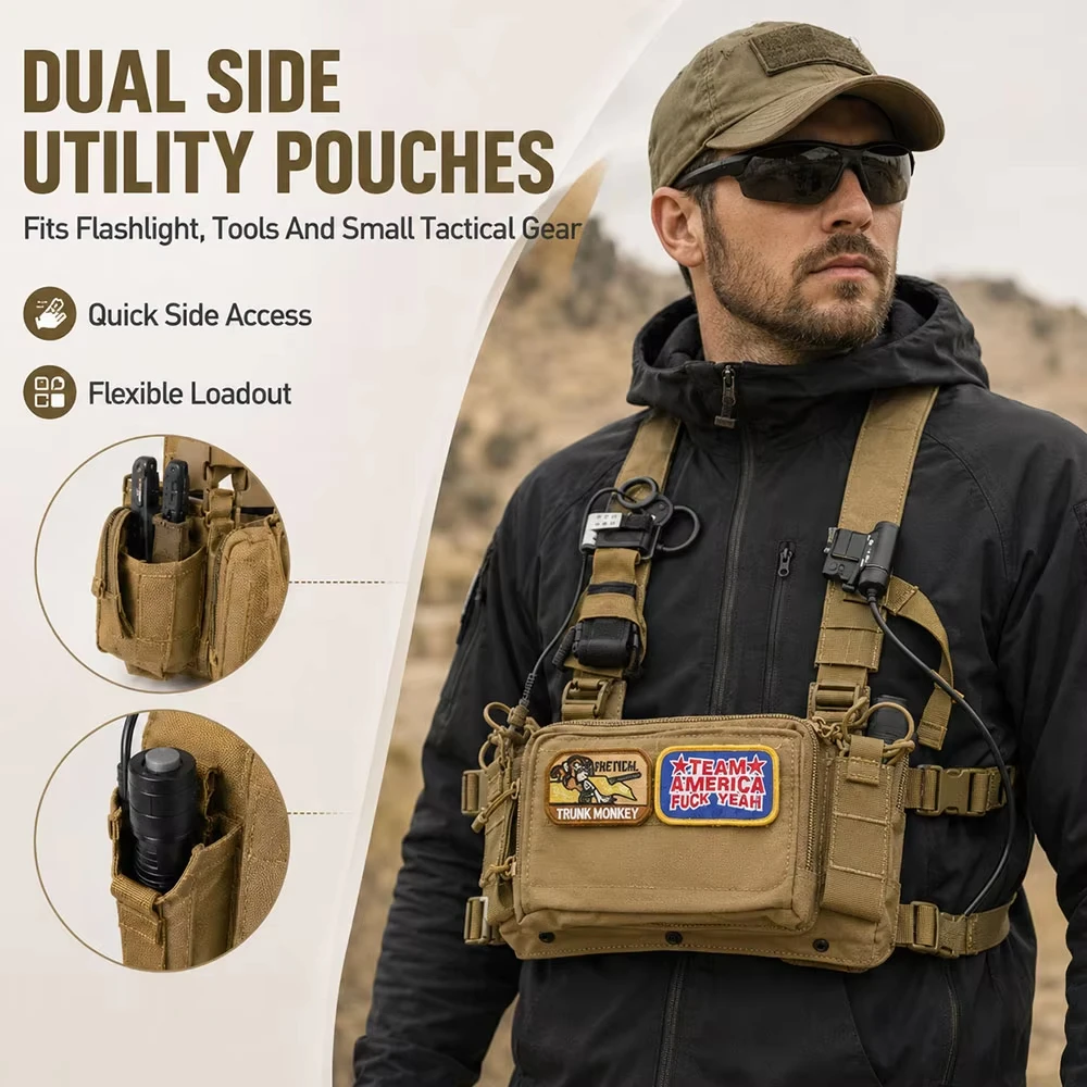 Lightweight Tactical Vest Set MOLLE Modular Chest Rig with Arm Patch PTT Holder Tourniquet Pouch for Airsoft Hunting Shooting