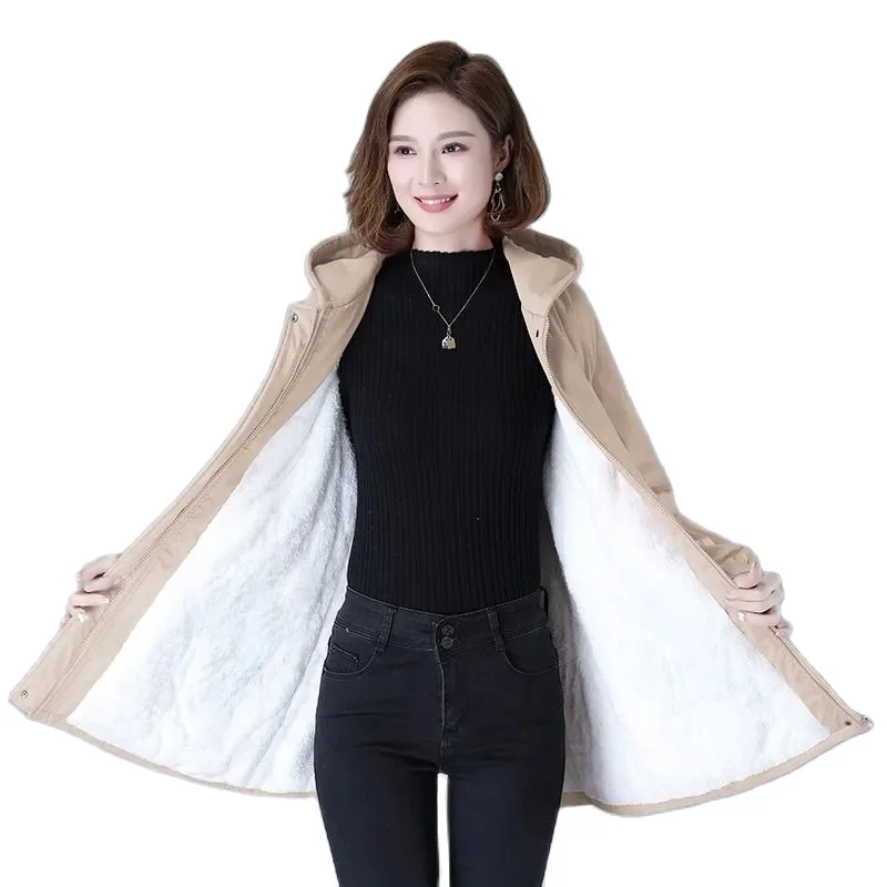 

Thick Trench Coats Padded Jacket 2022 New Mid-Long Slim Waist Autumn Winter Jackets Casual Women's Windbreaker Solid Female Tops