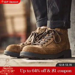 Maden Men's Ankle Boots 2023 Autumn New Retro Hiking Shoes Trend Casual Desert Waterproof Shoes Mid-top Leather Short Boots