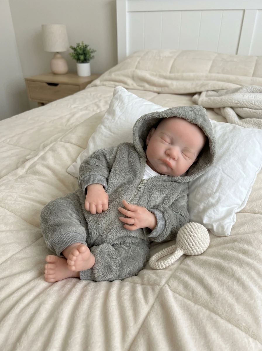 16‑Inch Full Silicone Collectible Doll, Closed Eyes Design, Lifelike Realistic Texture, Flexible Poseable Body for Display