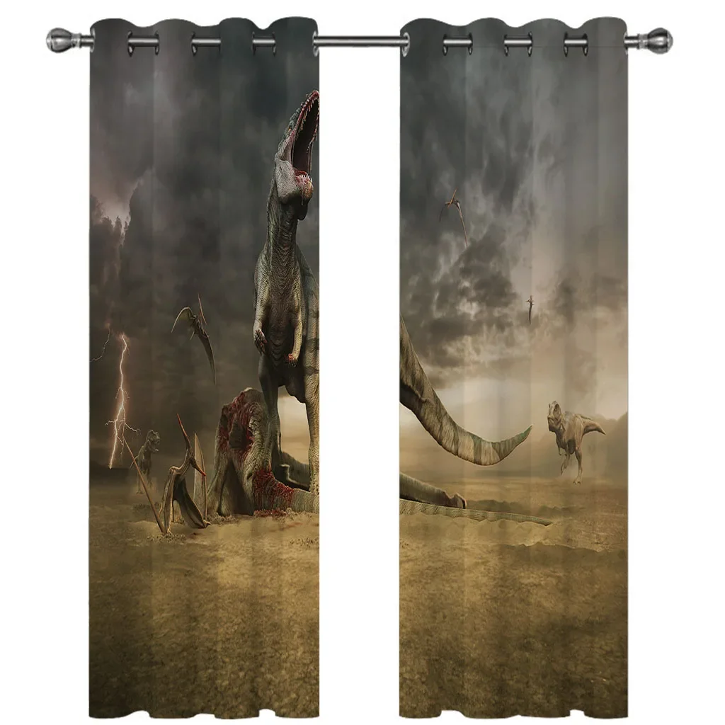 

HUANZHUANG Living Room Curtains Long 2 Panels Steppe Dinosaur Fighting Black Out Curtains Long Thermal Insulated Blackout