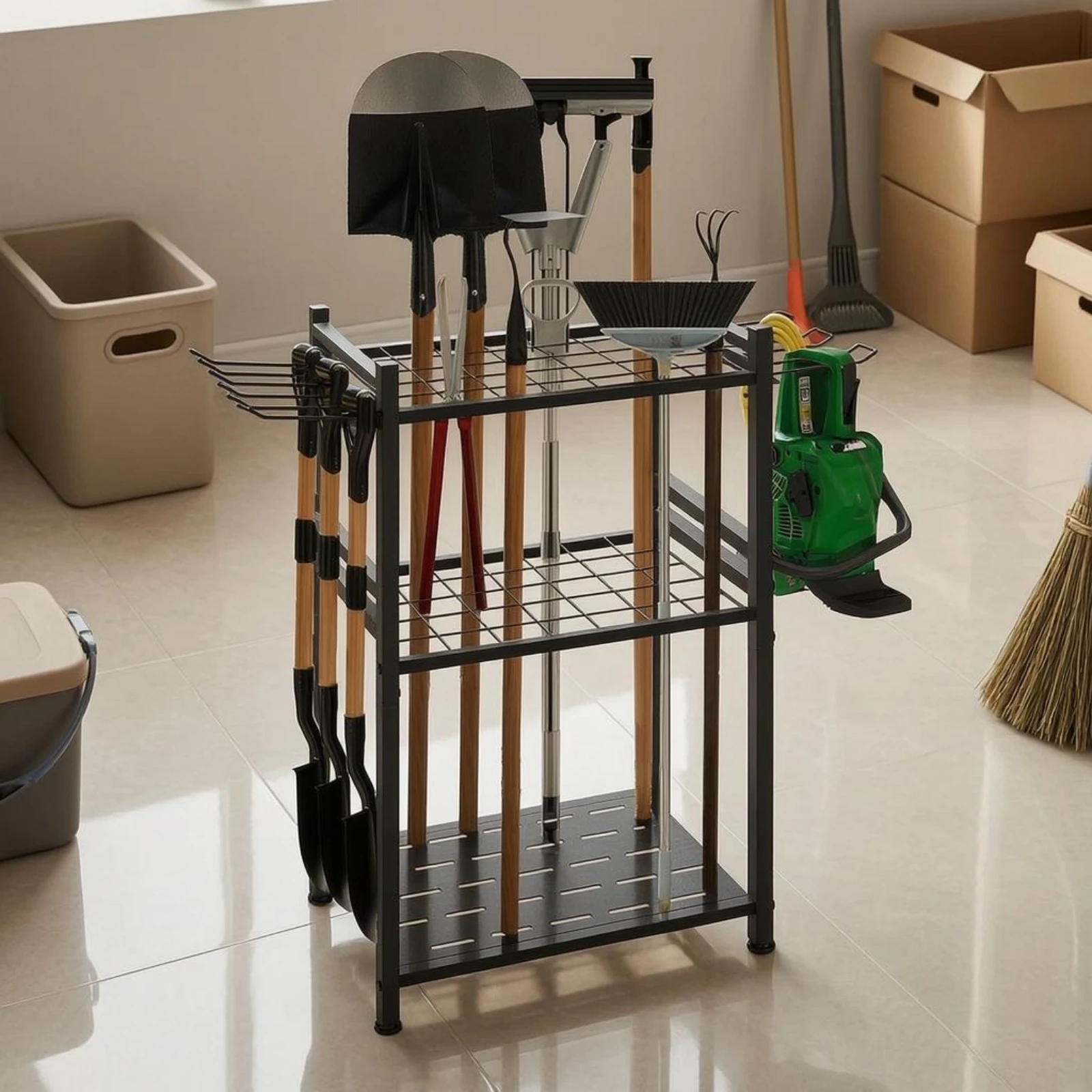 Gardening Tools Rack - ガーデンツール収納ラック ブラックメタル ヤードツールラック ラック ヘビーデューティー 大容量