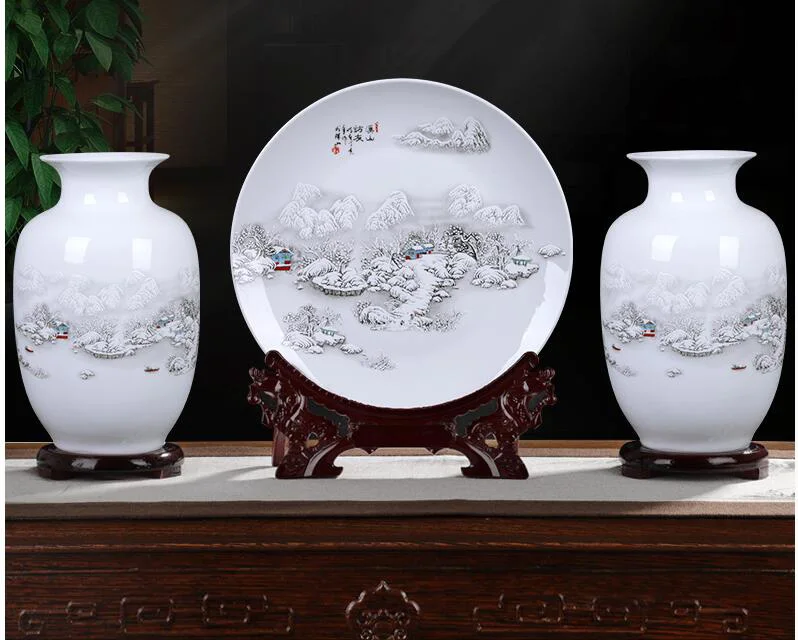 

Chinese Ceramic Vase Plate Figurines Crafts Home Livingroom Table Furnishing Decoration Hotel Office Desktop Accessories Artwork