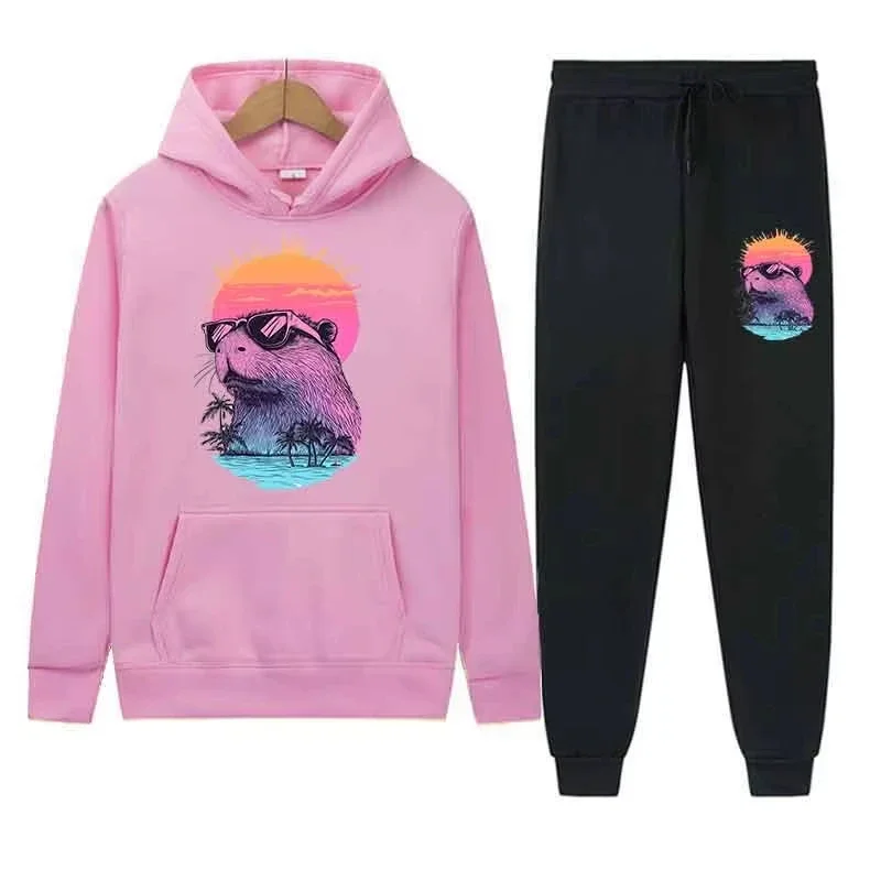 

2025 Men Women Casual 2PC Sets Creativity Print Sweatshirts Street Fashion Trendy Outfits Sports Suit Hoodie Tops pants Spring A