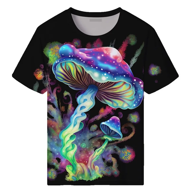 3D Full Print Novelty Magic Mushroom Graphic Tshirt Mens Casual Short Sleeve Crew Neck Tee Tops Kids Oversized Funny Tshirts