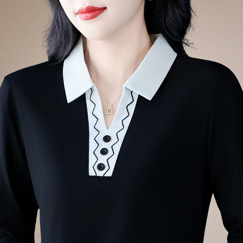 

Women's Polo Shirt Cotton Elegant Youthful Woman Clothes Solid Sporty Pullover Long-sleeve Shirts Breathable Anti-PillingTops