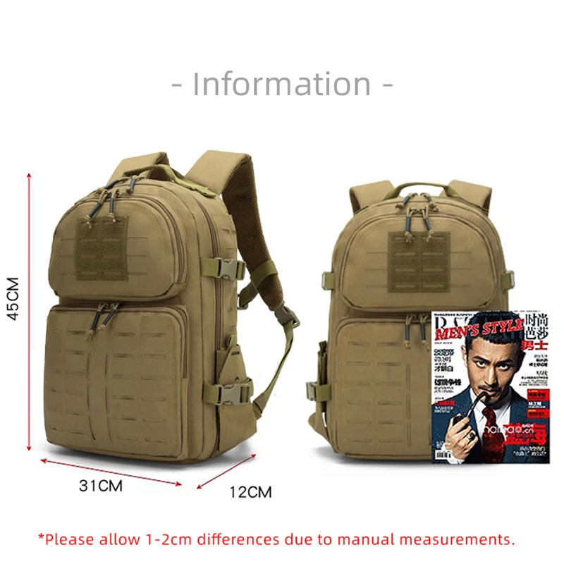 45L Tactical Backpack Camping Outdoor Training Gym Bag Hiking Travel Rucksack Trekking Molle Laser Knapsack For Men Laptop Bag