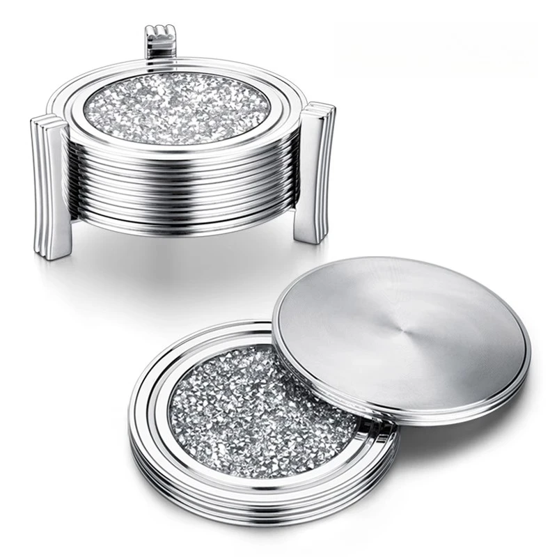 Light luxury crystal coaster holder, crystal diamond cup thermal insulation pad