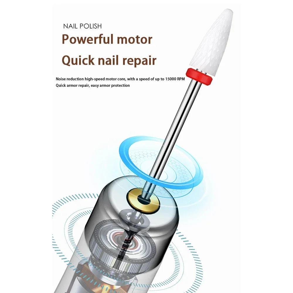 Lima elétrica portátil para broca de unhas: 35000rpm profissional sem fio com conjunto de brocas para remoção de polimento de gel de unhas acrílicas