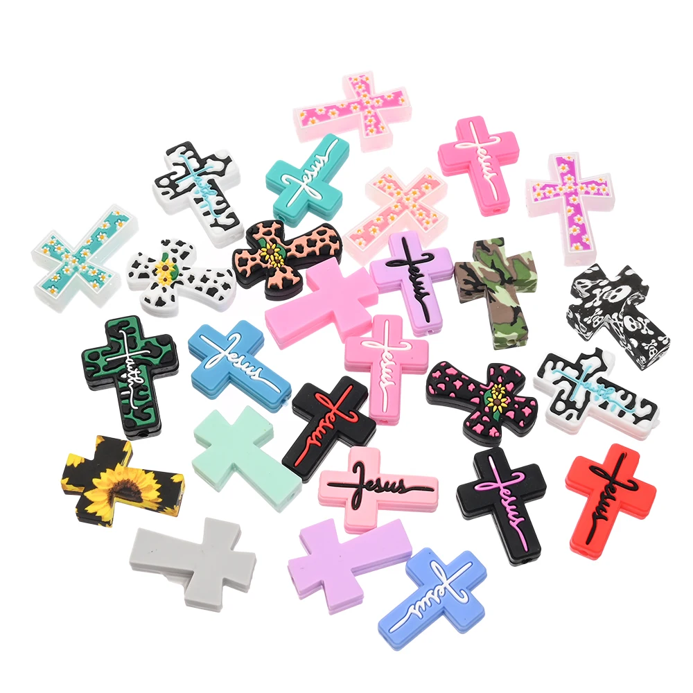 5Pcs Baby Silicone Teether Bead Cross Focus Bead For DIY Baby Teether Care Chew Pacifier Chain Jewelry Making Accessory