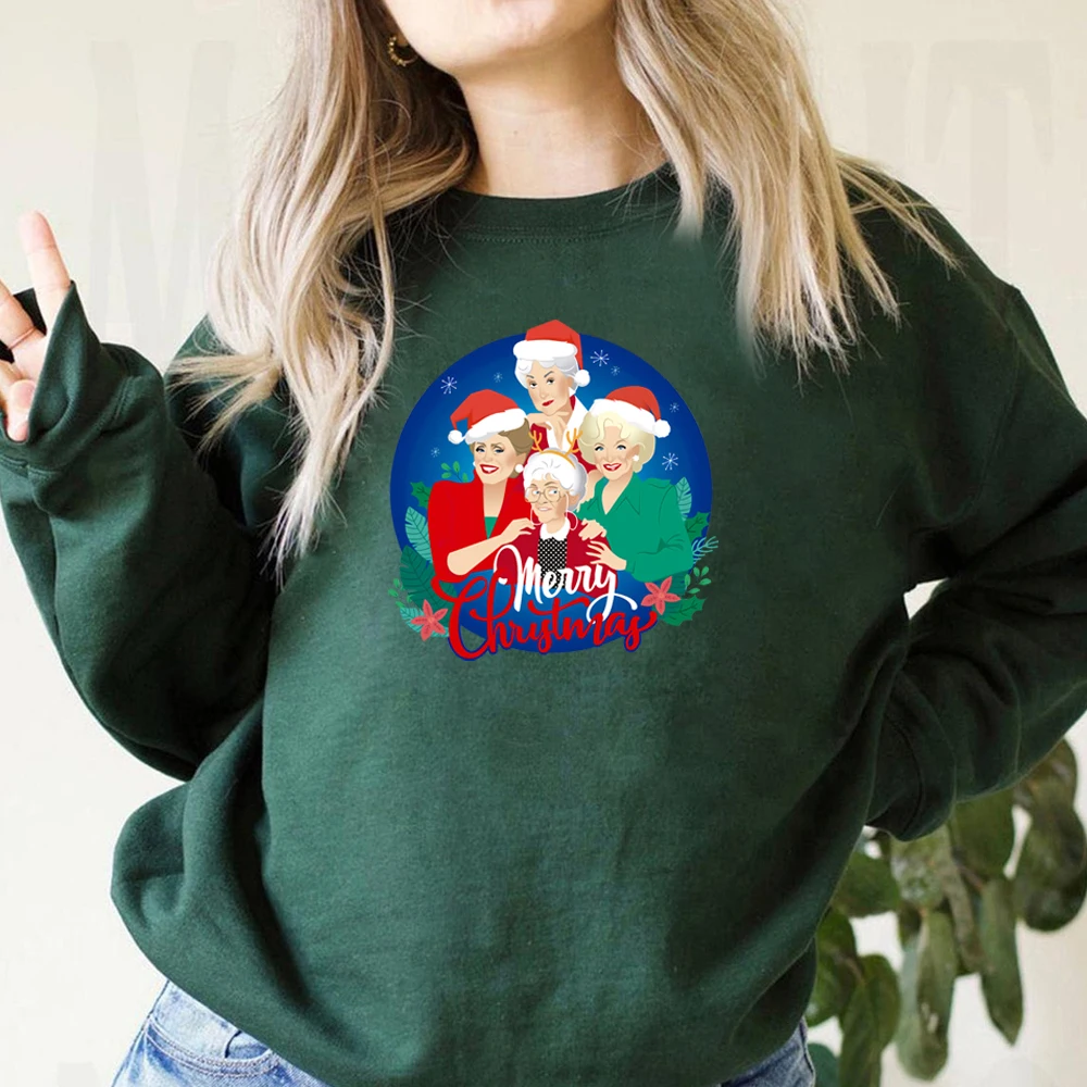 Golden Girls Christmas Sweatshirt Ugly Christmas Sweater May All Your Christmases Bea White Funny Xmas Hoodie Retro Holiday Tops