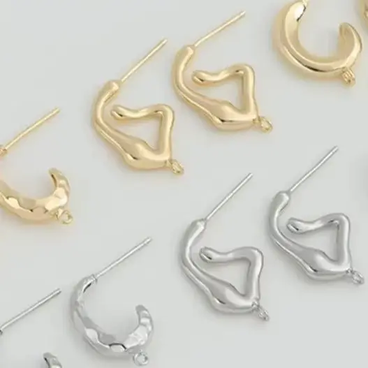 14K Gold-coated C-shaped Diamond Earrings with Rings Lava Earrings 925 Silver Needle Diy Hand-made Ear Jewelry Materials F412