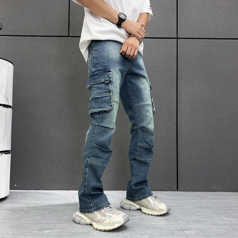 

2024 New Motocross Men's Seasonal Blue Jeans Multi Mouth Generation Workwear Jeans High-end black stretch jeans for couples