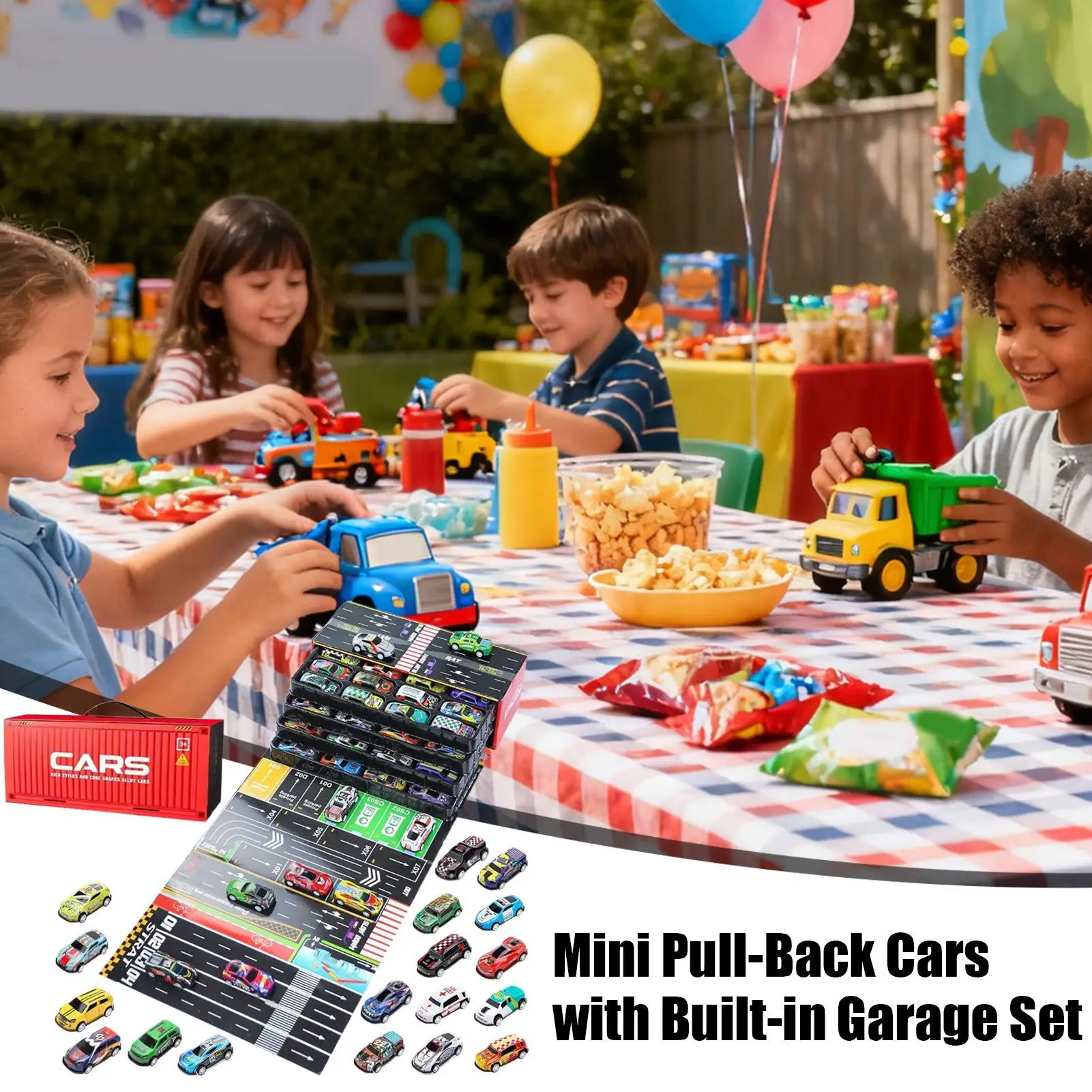 Pull Back Cars 48 Pieces Metal Vehicles with Built-in Garage Die-Cast Toy Cars for Kids Christmas Birthday Travel Classroom