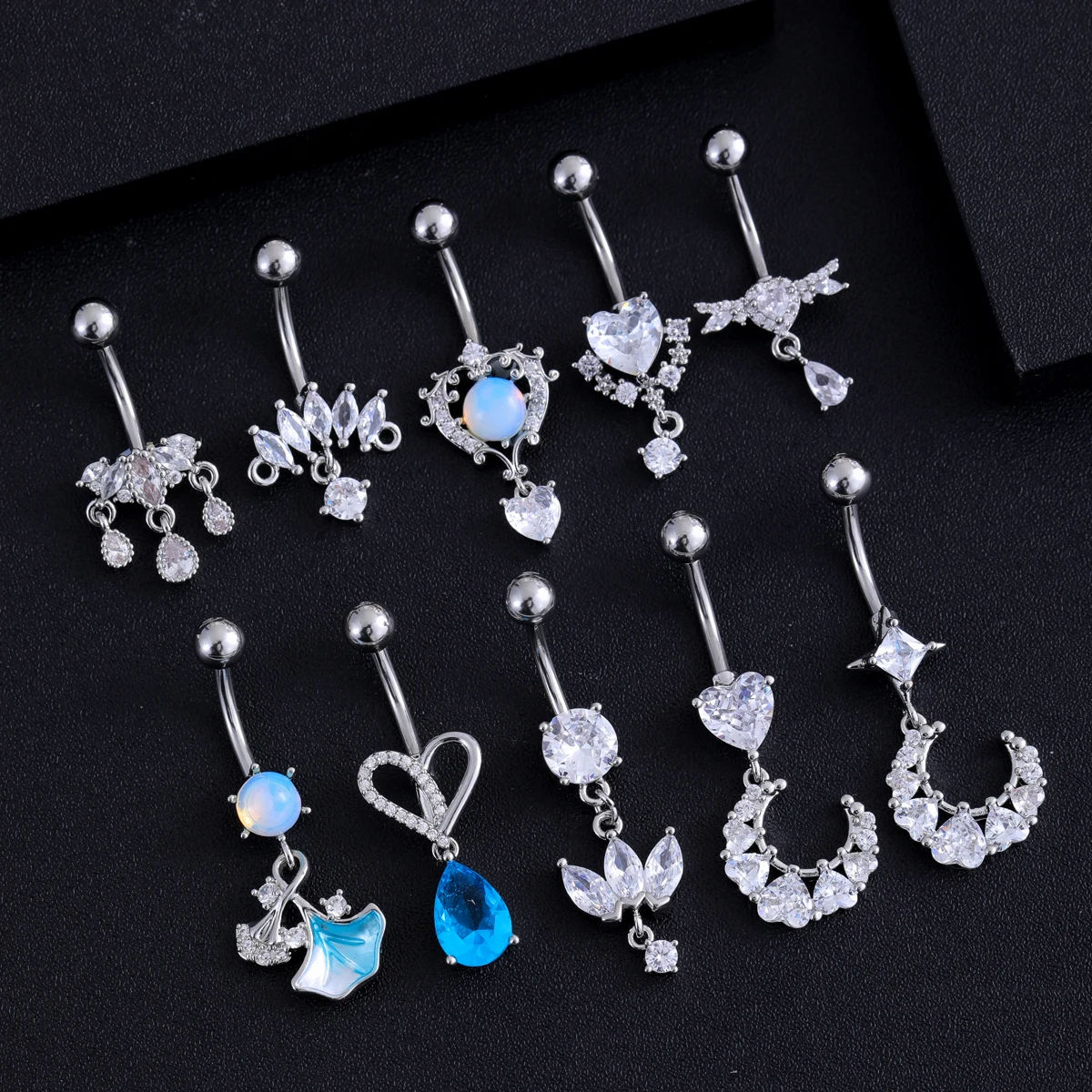 1pc New Zircon Chain Dangle Belly Button Ring Prismatic Pendant Navel Piercing Nombril Umbigo 14G Stainless Steel Belly Piercing