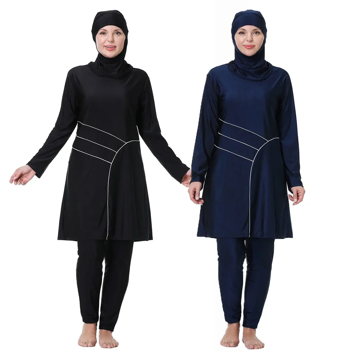3XL-8XL Plus Size Women Muslim Swimming Wear Modest Full Cover Arab Ladies Loose Swimsuits Quick Dry Patchwork Round Collar
