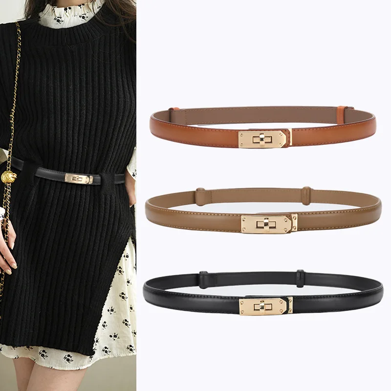 

Korean Version of Fashion Lock Buckle Thin Belts Senior Sense Dress Decorative Belt Women's Casual Slimming Belt for Women Belts