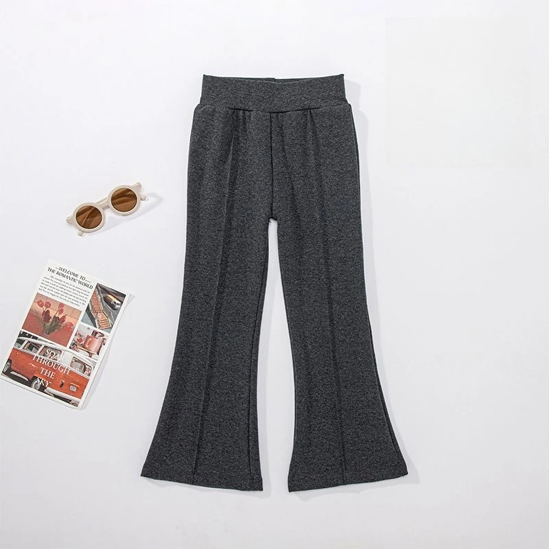 Girls Cotton Flare Pants 2026 Spring Autumn Kids Korean Bell‑Bottom Trousers Elastic Waist Casual Long Pants For Little Girls