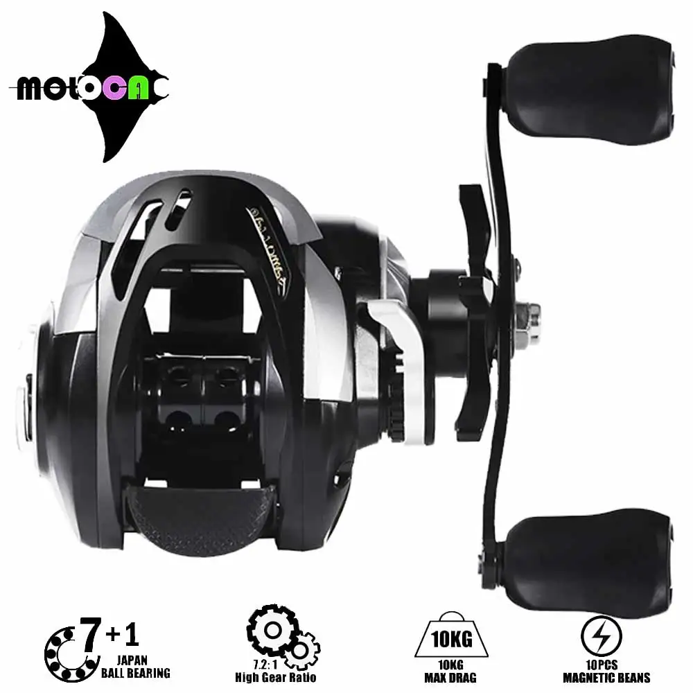 Magnetic And Centrifugal Brakes Click Sound Pressure Fishing Reel Baitcasting 7.2:1 10kg Saltwater Waterproof Cast Drum Wheel