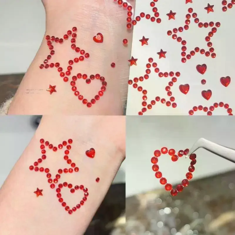 1 Sheet Colorful Self Adhesive Face Rhinestone Stickers With Heart Star Design For Kids Party Festival Makeup Cosplay view 4