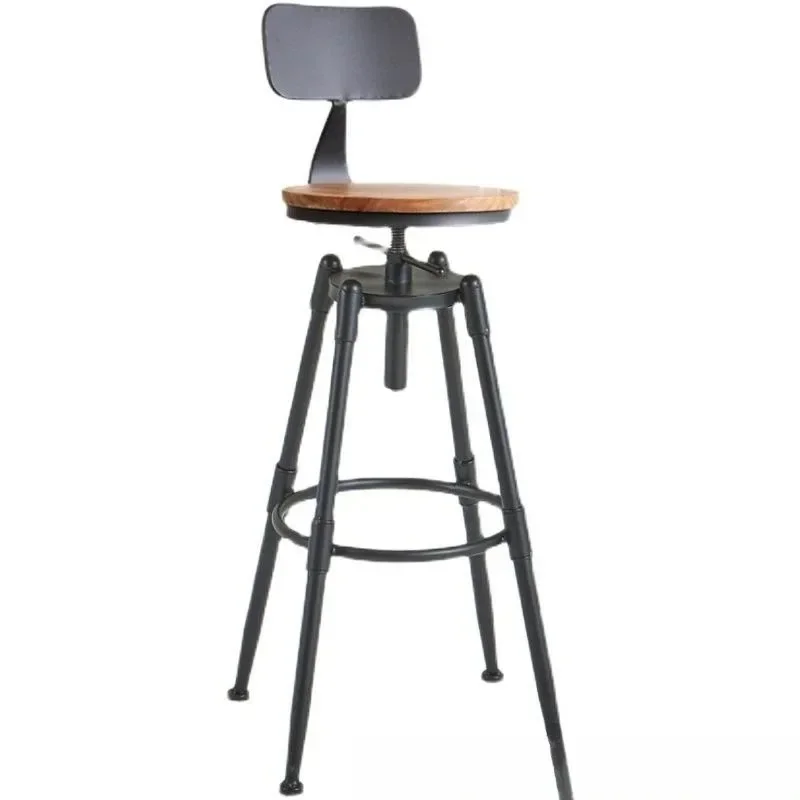 Bar chair Bar chair Rotating lift chair Solid wood high stool Wrought iron backrest Home bar stool Modern simplicity