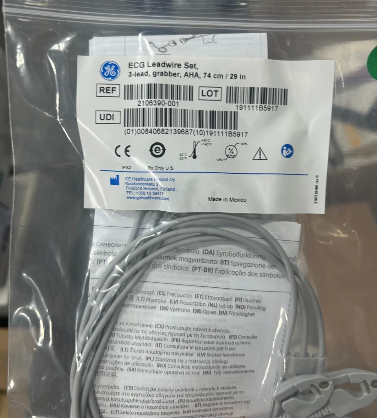 2106390-001 For ECG LEADWIRE SET 3-LEAD GRABBER 74CM