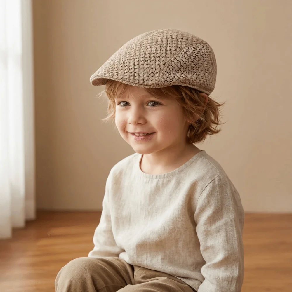 Versatile Solid Color Mesh Beret Hollow Korean Style Children Forward Cap Breathable Sunscreen Sun Hat Daily