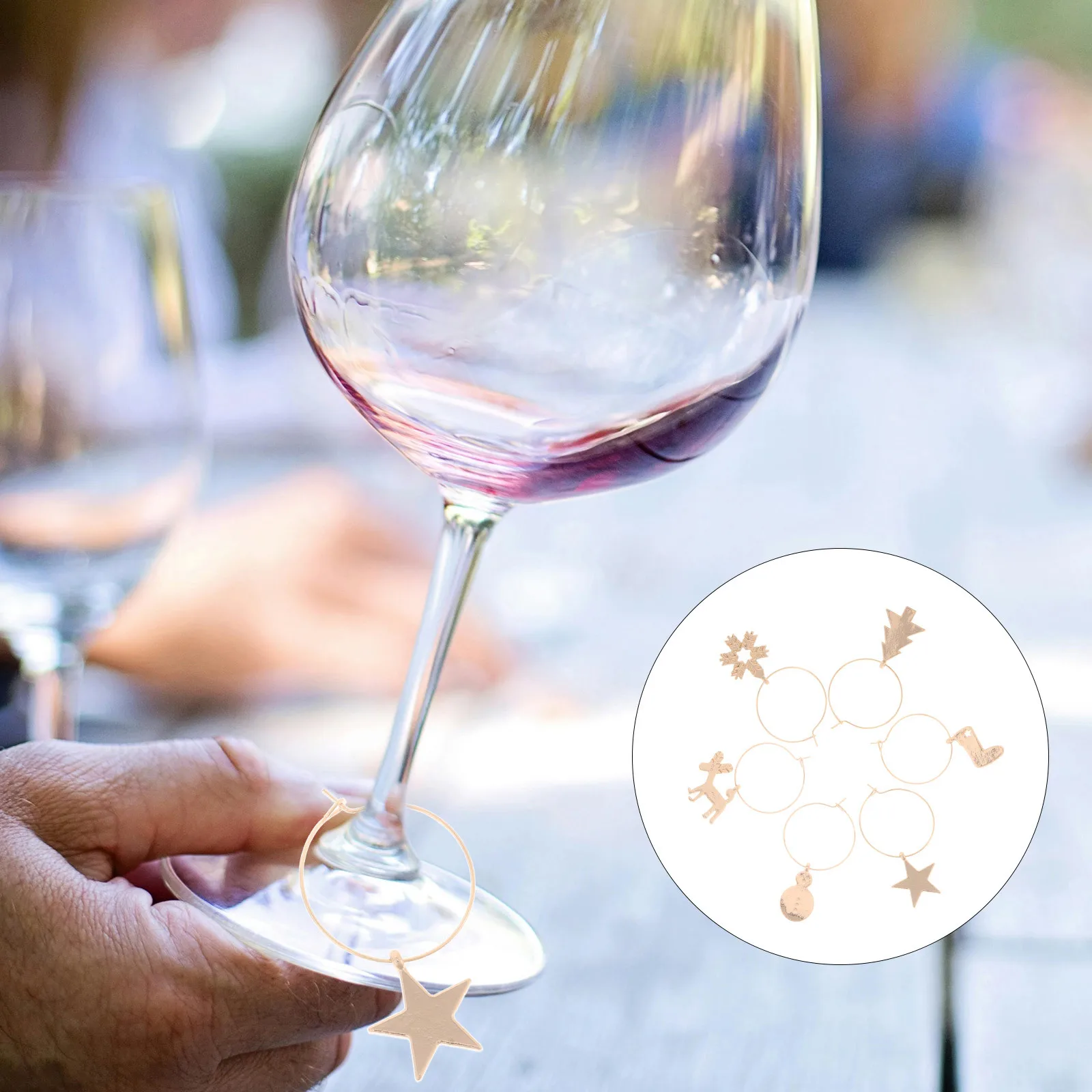 

6Pcs Metal Wine Glass Ring Christmas Party Decor Material Polished Surface Various Styles Wine Glass Ring