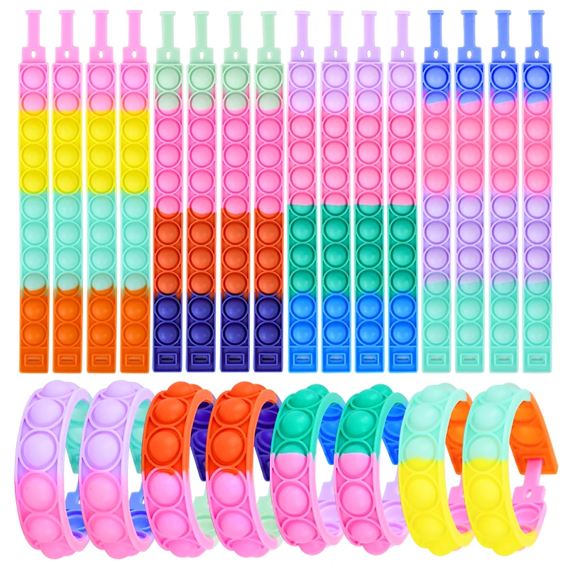 10pcs Fidget Toys Pop Bracelet Party Favors Bubble Bracelets Push Poping Sensory Stress Reliever Toys Colorful Silicone Bracelet