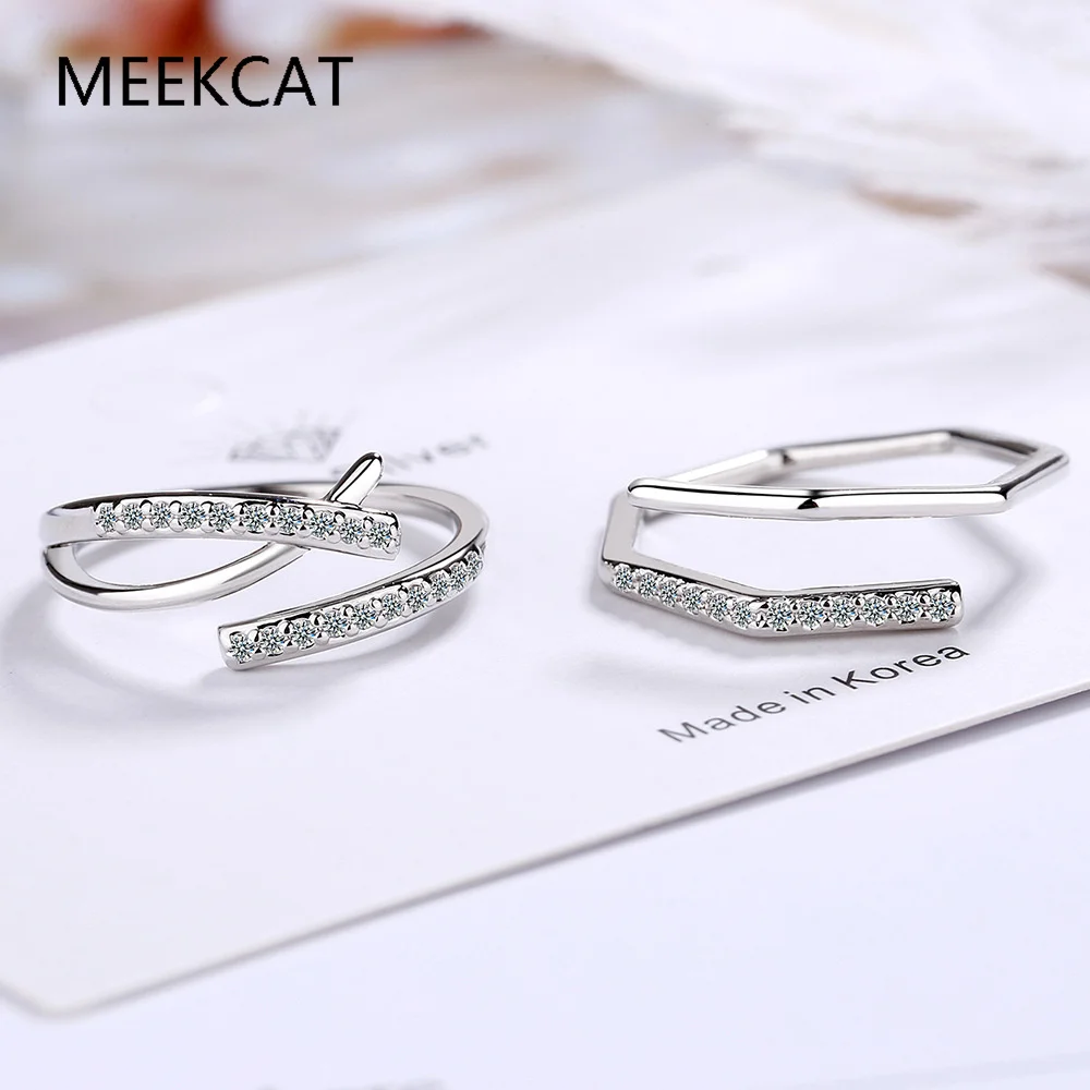 925 Sterling Silver Simple Adjustable Finger Rings Stackable Zirconia Open Size Ring Anel For Women Party Fine Jewelry Gifts
