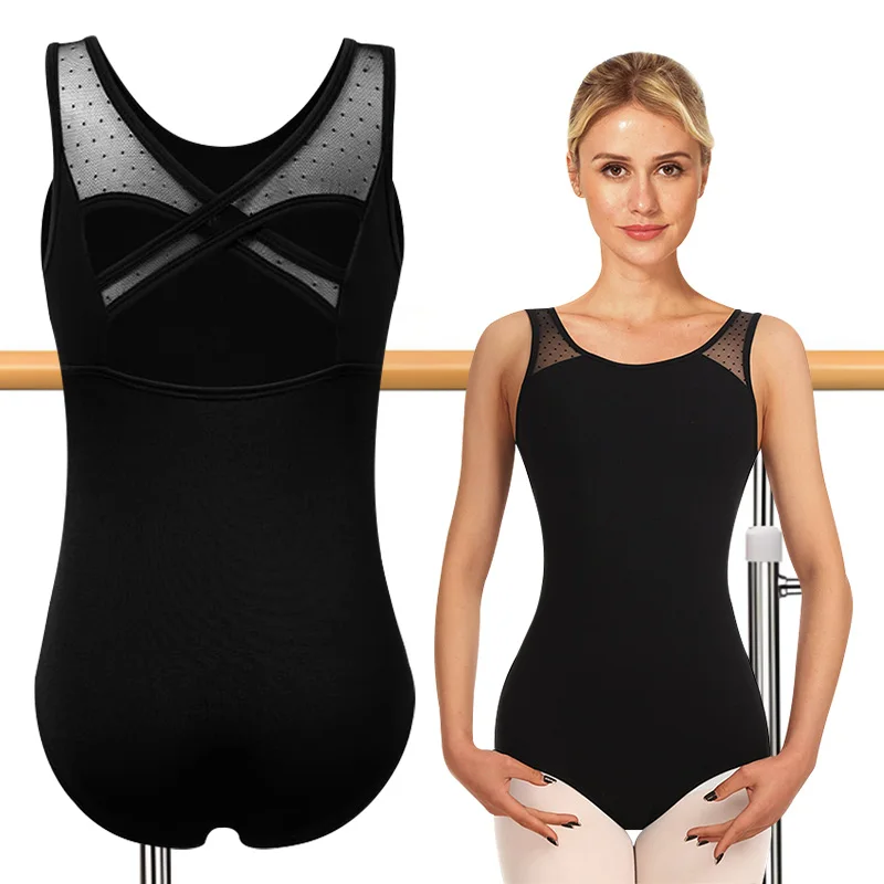 Ärmelloses Camisole-Ballett-Tanztrikot für Damen für Erwachsene, Gymnastik-Tanktops mit überkreuztem Rücken und Futter, Tanztrikots