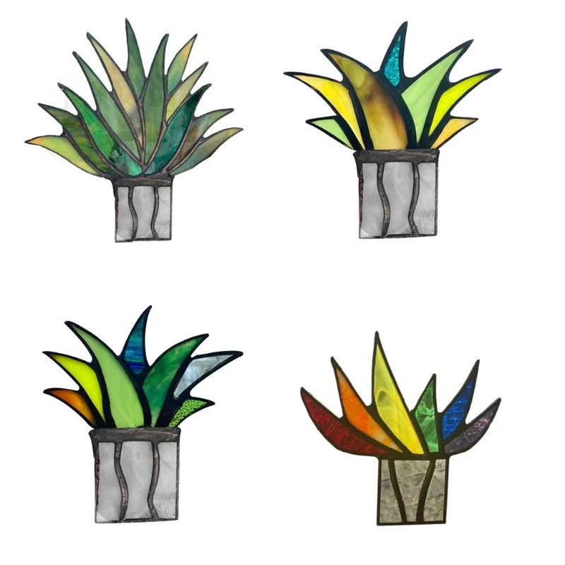 Creative Mini Acrylic Aloe Potted Plant Stained Glass Colorful Artificial Fake Agave Home Garden Decoration Ornament Garden