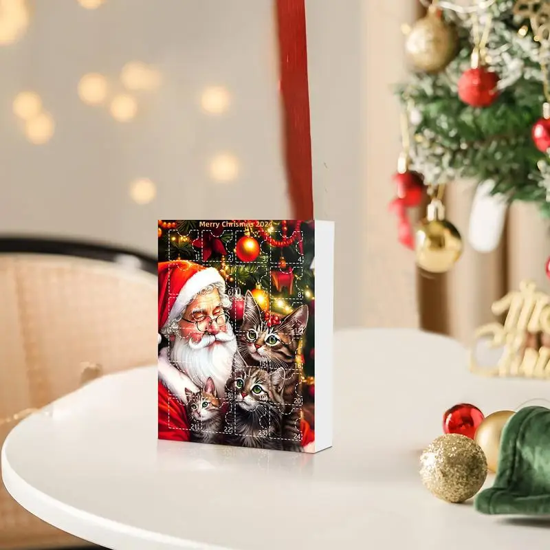 Christmas Countdown Advent Calendar Cat Ornament Calendar 2024 Cartoon Festival Supplies Funny Wall Decoration for Cat Lovers 