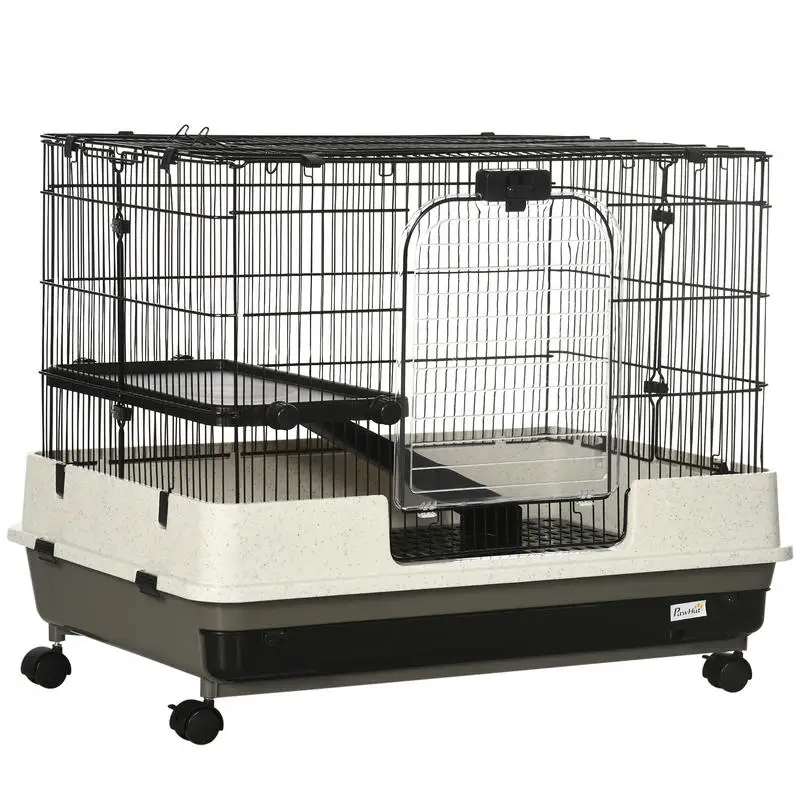 

PawHut 2-tier Compact Platform Rolling Small Animal Rabbit Cage for Hamsters, Chinchillas & Gerbils with a Large Living Space