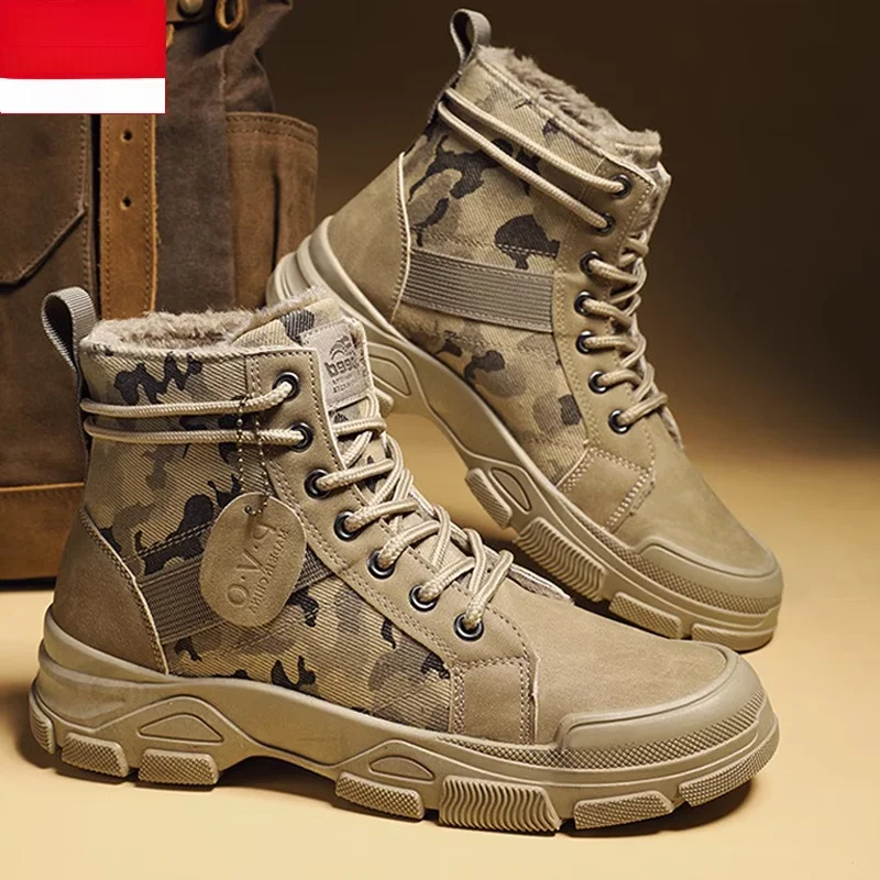 

Новинка 2025, мужские рабочие ботинки, камуфляжные ботинки на хлопковой подкладке, теплые ботинки с высоким берцем, повседневные ботинки Thi Bot с круглым носком