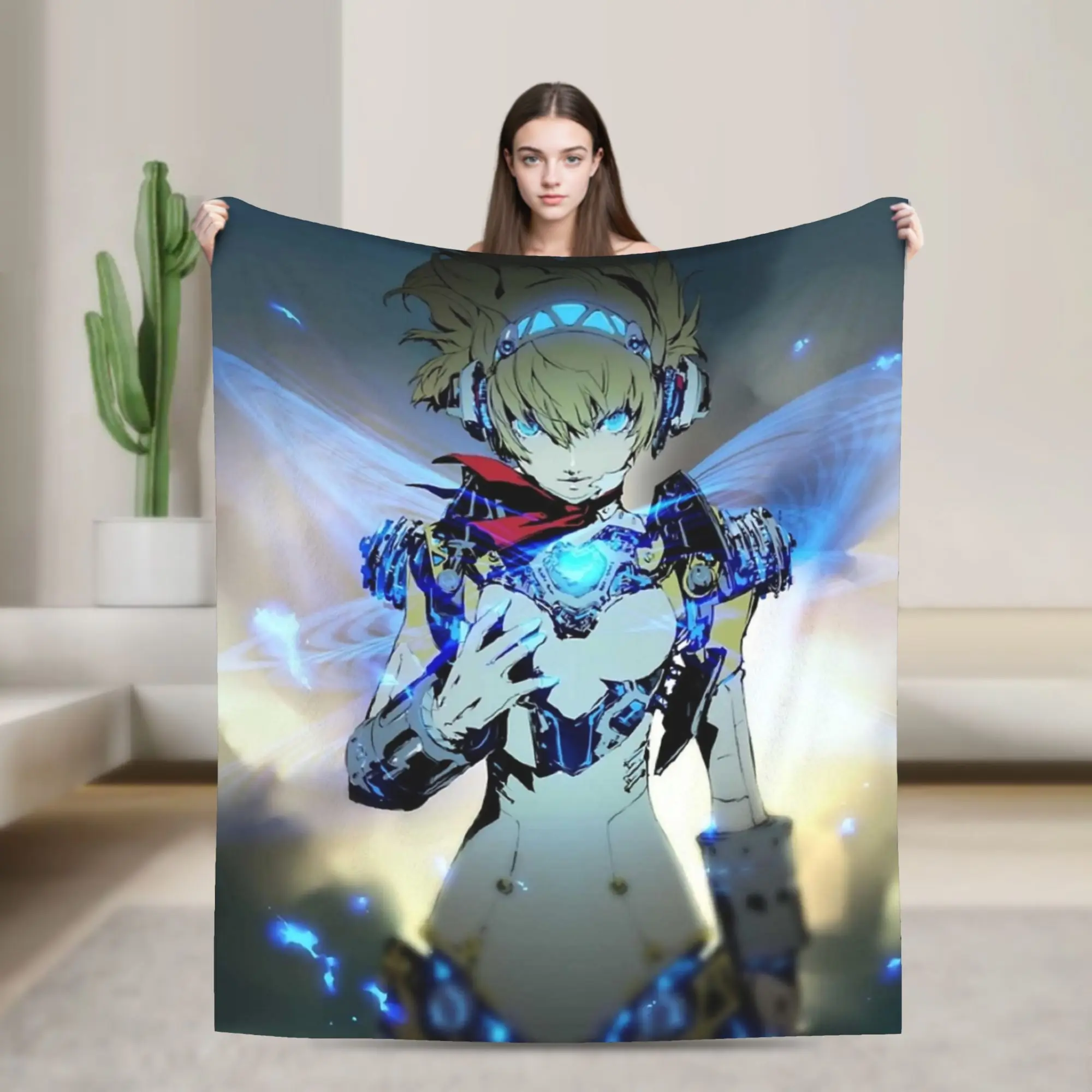 Shin Megami Aigis Power Up Knitted Blankets Persona Anime  Flannel Throw Blankets Airplane Travel Printed Soft Warm Bedsprea