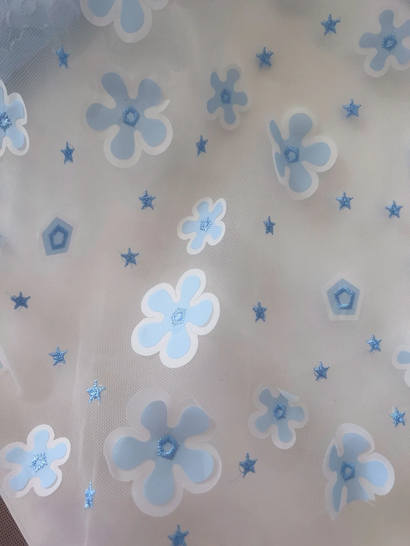 Ele أبيض أزرق الأزهار التطريز الحلو عالية الخصر البوليستر ألف خط الدكتور للخطوبة وثوب الزفاف بال سستة