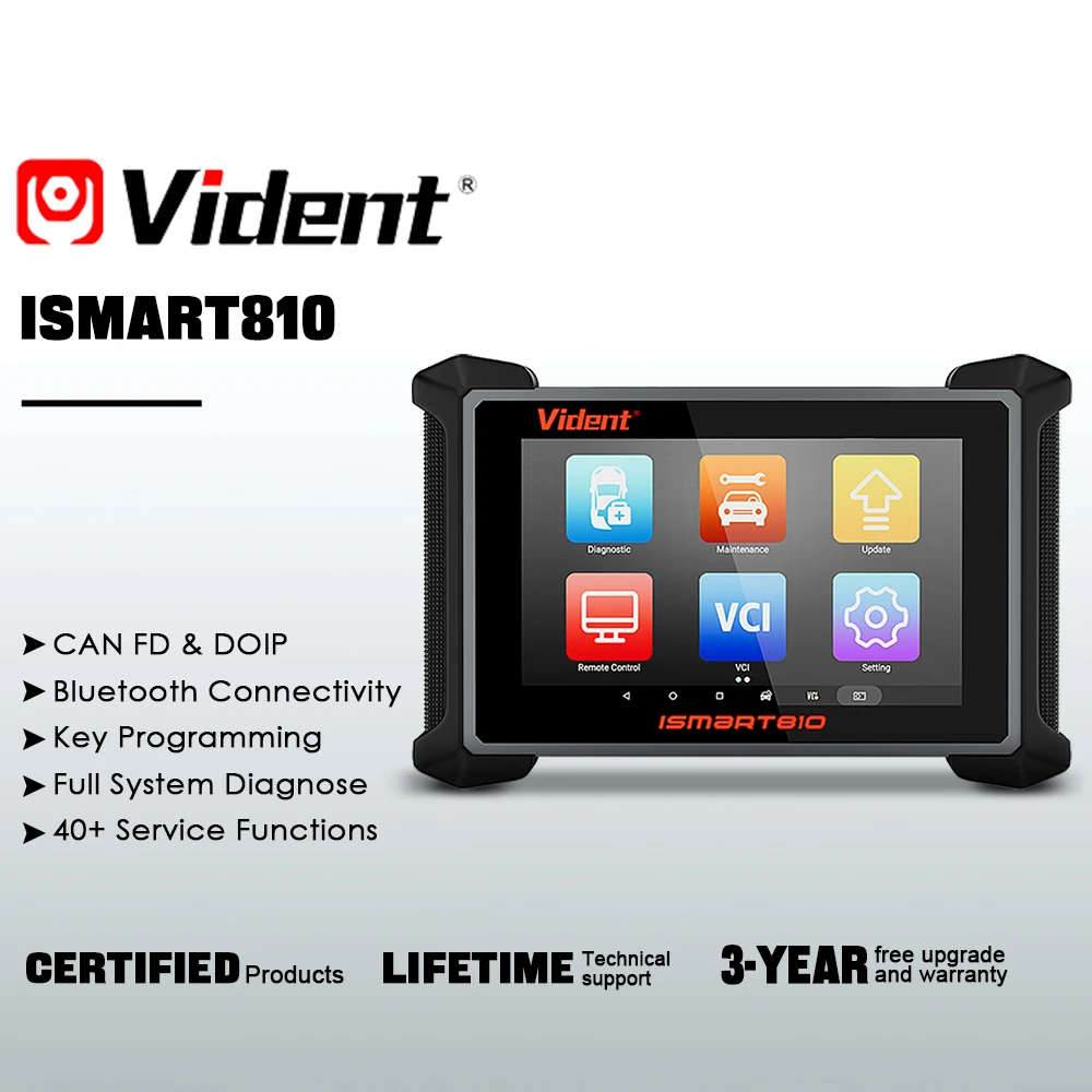 VIDENT ISMART810 Bluetooth Automotive Scanner ECU Coding IMMO Topology Map Active Test 40+Resets for Mechanical workshop tool