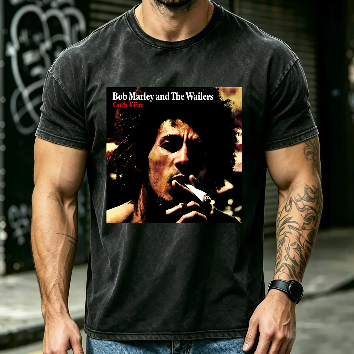 washed T Shirt Catch A Fire Classic Bob Marley the Wailers Exodus Legend Natty Dread vintage Washed Breathable Soft homme