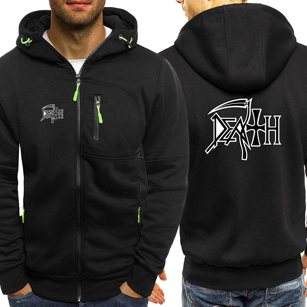 Death Rock Band Heavy Metal พิมพ์แฟชั่นผู้ชายเสื้อผ้าขนแกะ Hoodies ฤดูใบไม้ผลิฤดูใบไม้ร่วงสบายซิปเสื้อแจ็คเก็ต Coat