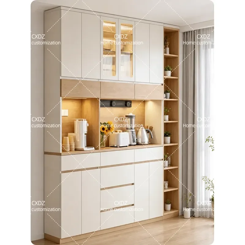 Cream Ultra Thin 30cm Side Cabinet Integrated High Floor to Ceiling Storage Unit for Kitchen Dining Room Home Wall Mounted