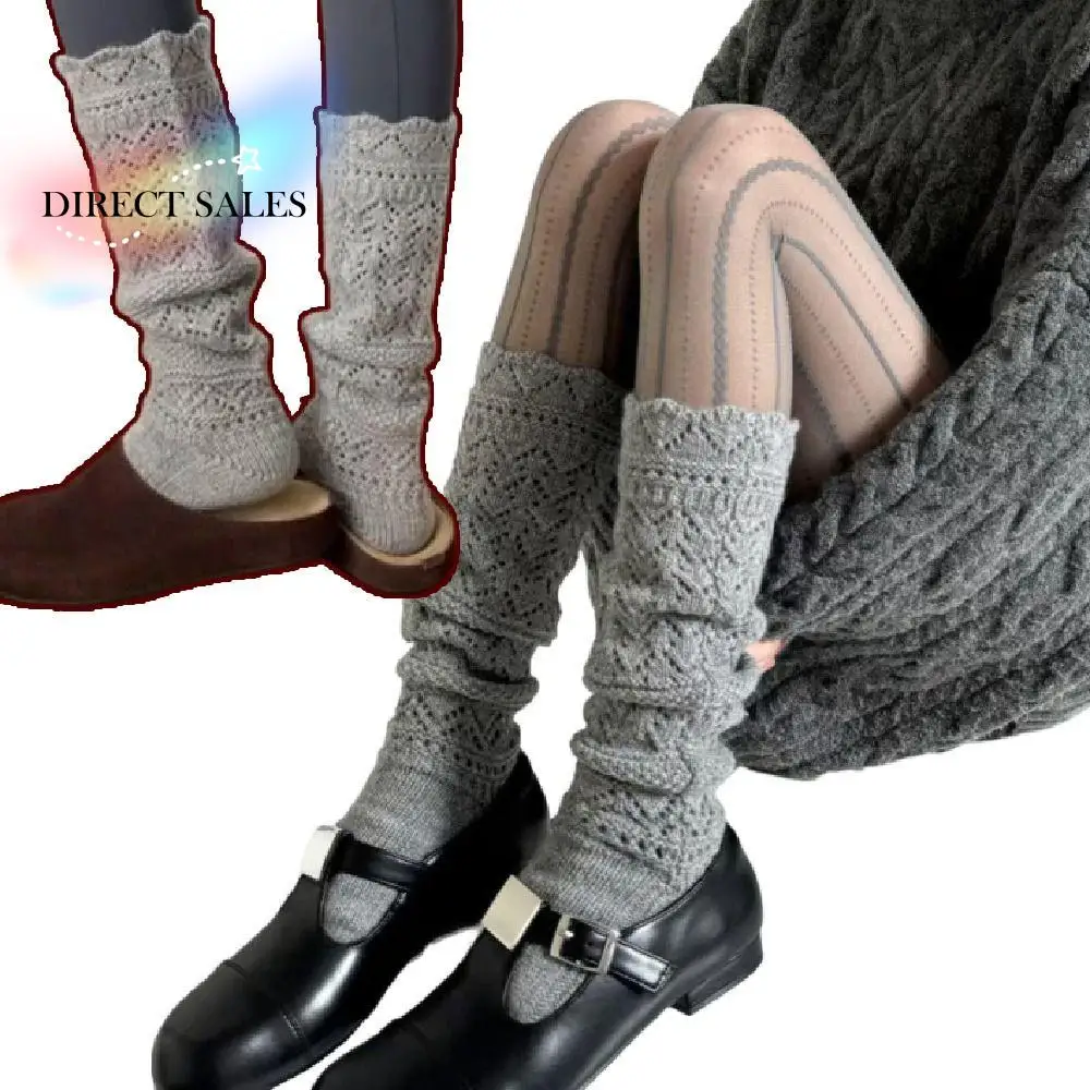 

Trendy Y2K Knitted Foot Cover Hollow Out Warm Lolita Boots Cover Solid Color Sweet Mid-tube Sock Lolita